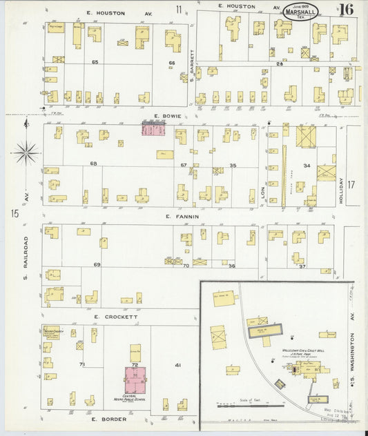 Sanborn Fire Insurance Map from Marshall, Harrison County, Texas (1909), Sheet #0016 - Historic Sanborn Fire Insurance Map Print, vintage old map wall art, antique decor, genealogy gift, Texas Texas map