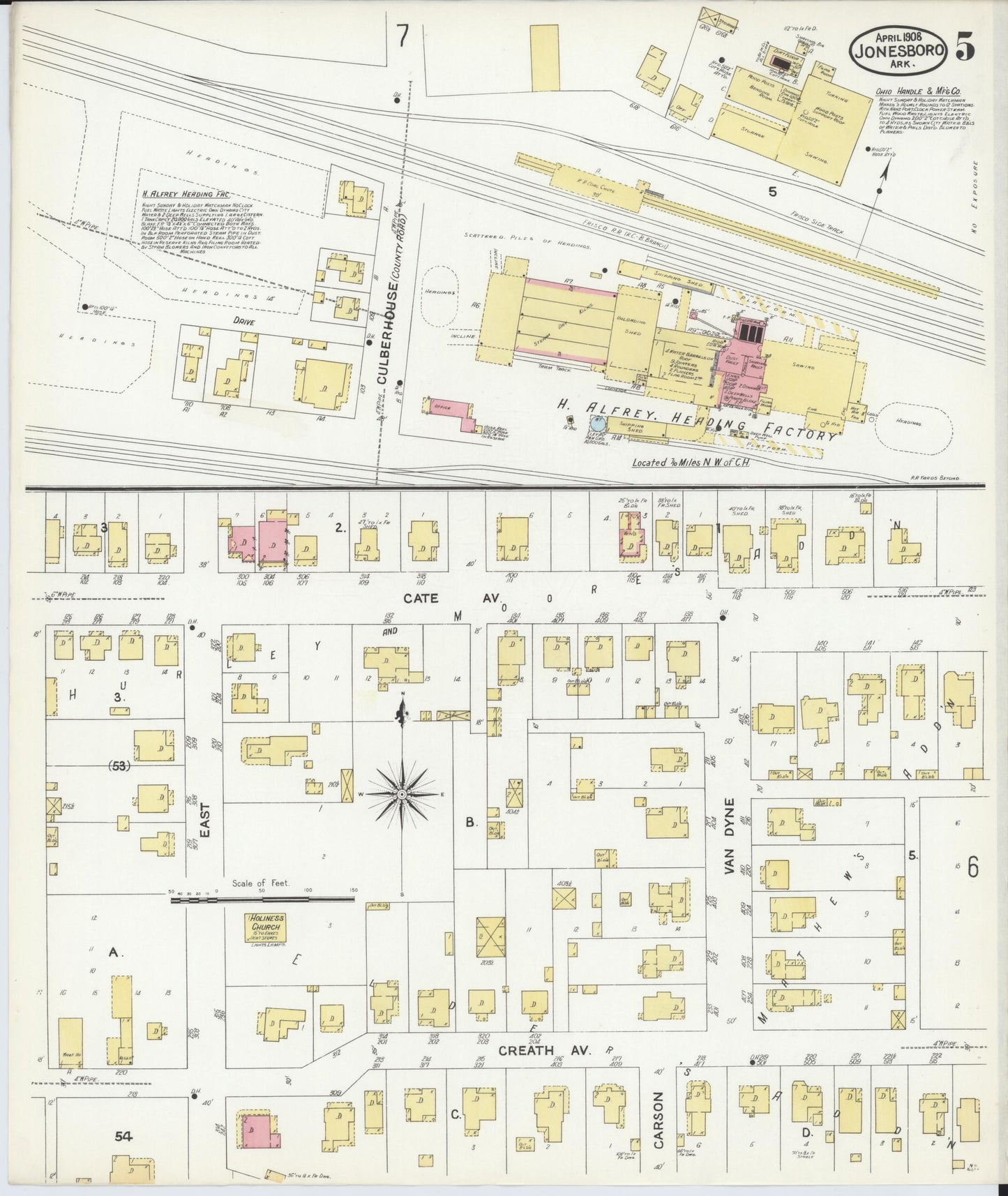 Sanborn Fire Insurance Map from Jonesboro, Craighead County, Arkansas (1908), Sheet #0005 - Complete Map Set gallery image, historic Sanborn map, vintage wall art, Arkansas Arkansas