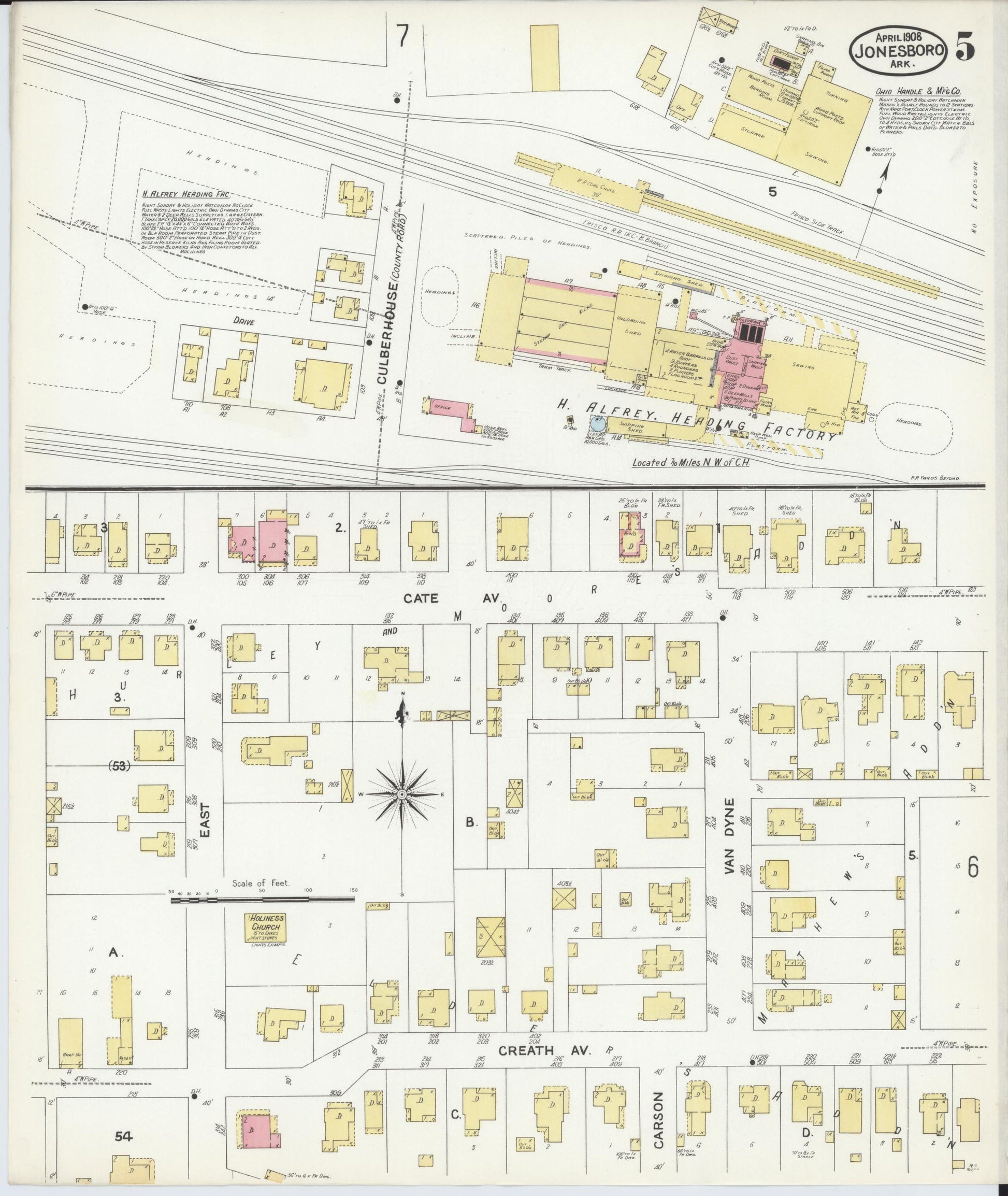 Sanborn Fire Insurance Map from Jonesboro, Craighead County, Arkansas (1908), Sheet #0005 - Complete Map Set gallery image, historic Sanborn map, vintage wall art, Arkansas Arkansas