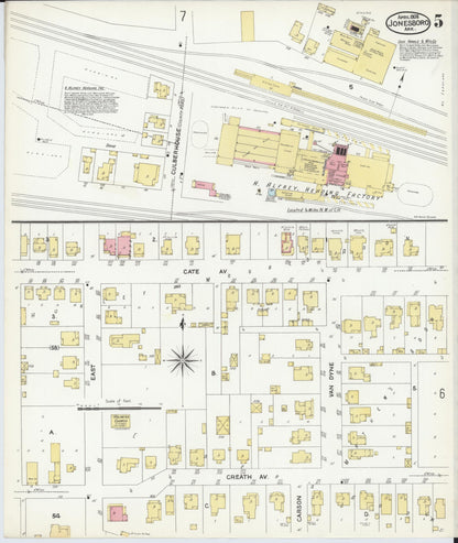 Sanborn Fire Insurance Map from Jonesboro, Craighead County, Arkansas (1908), Sheet #0005 - Complete Map Set gallery image, historic Sanborn map, vintage wall art, Arkansas Arkansas