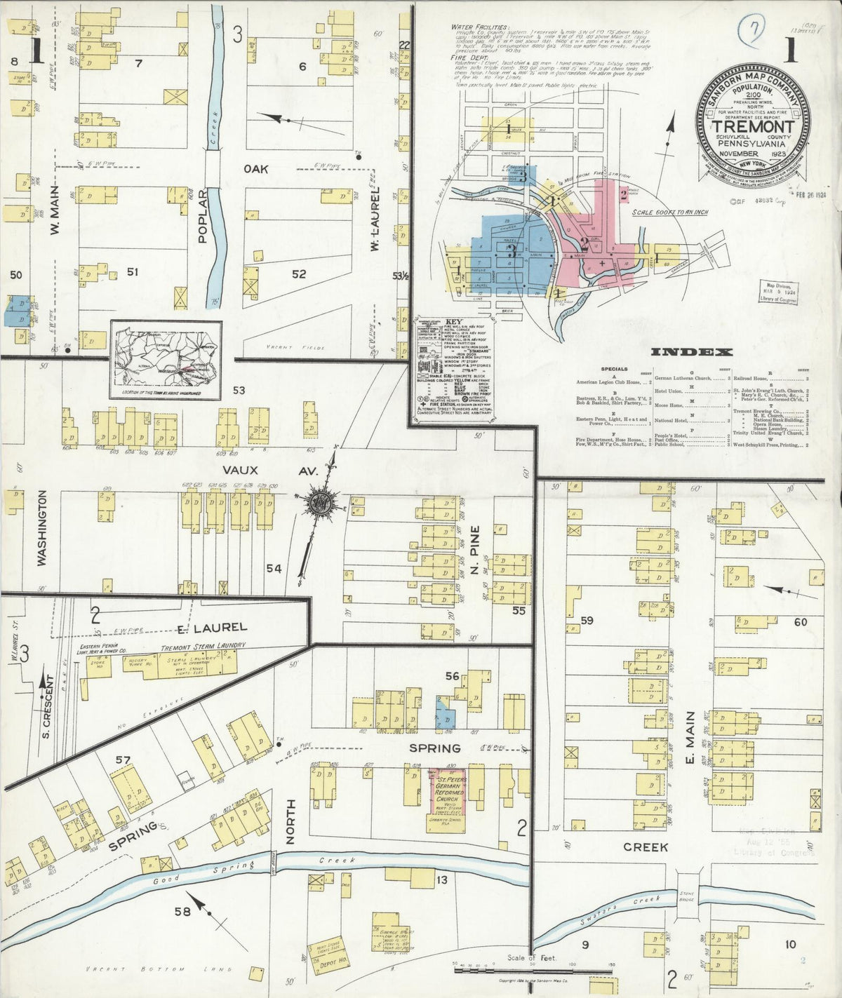 Sanborn Fire Insurance Map from Tremont, Schuylkill County, Pennsylvania (1923), Sheet #0001 - Historic Sanborn Fire Insurance Map Print, vintage old map wall art, antique decor, genealogy gift, Pennsylvania Pennsylvania map