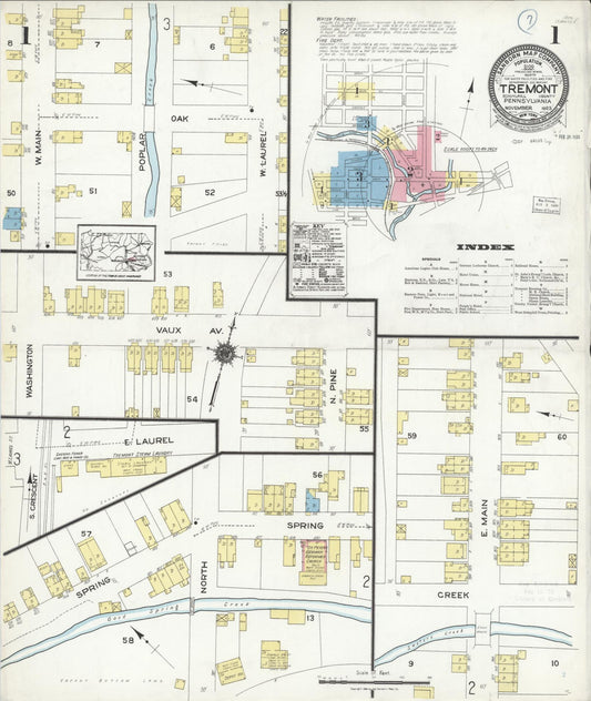 Sanborn Fire Insurance Map from Tremont, Schuylkill County, Pennsylvania (1923), Sheet #0001 - Historic Sanborn Fire Insurance Map Print, vintage old map wall art, antique decor, genealogy gift, Pennsylvania Pennsylvania map