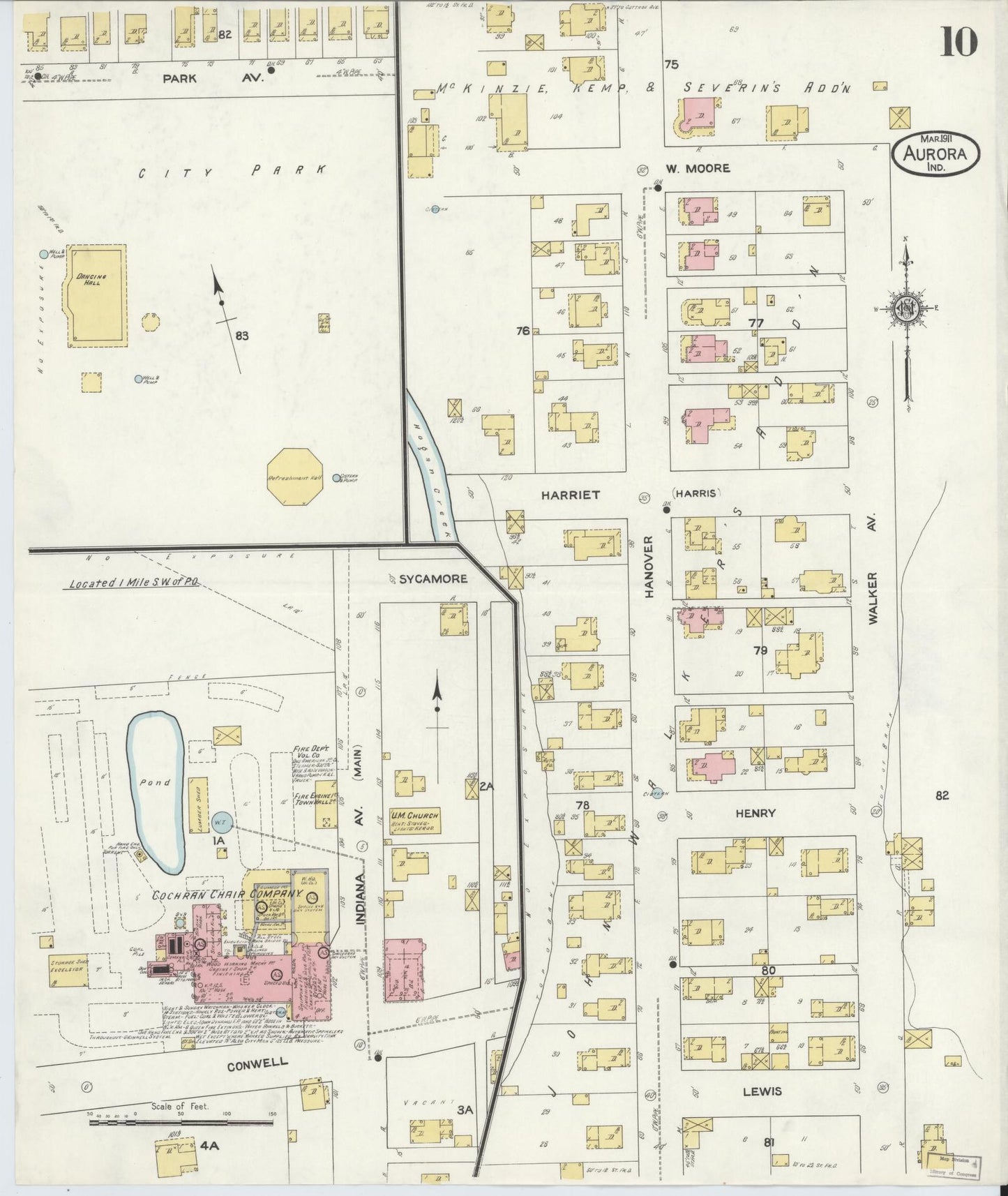 Sanborn Fire Insurance Map from Aurora, Dearborn County, Indiana (1911), Sheet #0010 - Complete Map Set gallery image, historic Sanborn map, vintage wall art, Indiana Indiana