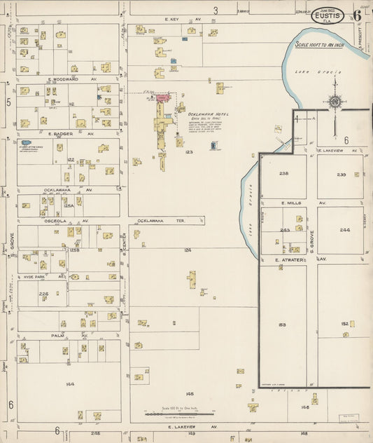 Sanborn Fire Insurance Map from Eustis, Lake County, Florida (1922), Sheet #0006 - Historic Sanborn Fire Insurance Map Print, vintage old map wall art, antique decor, genealogy gift, Florida Florida map