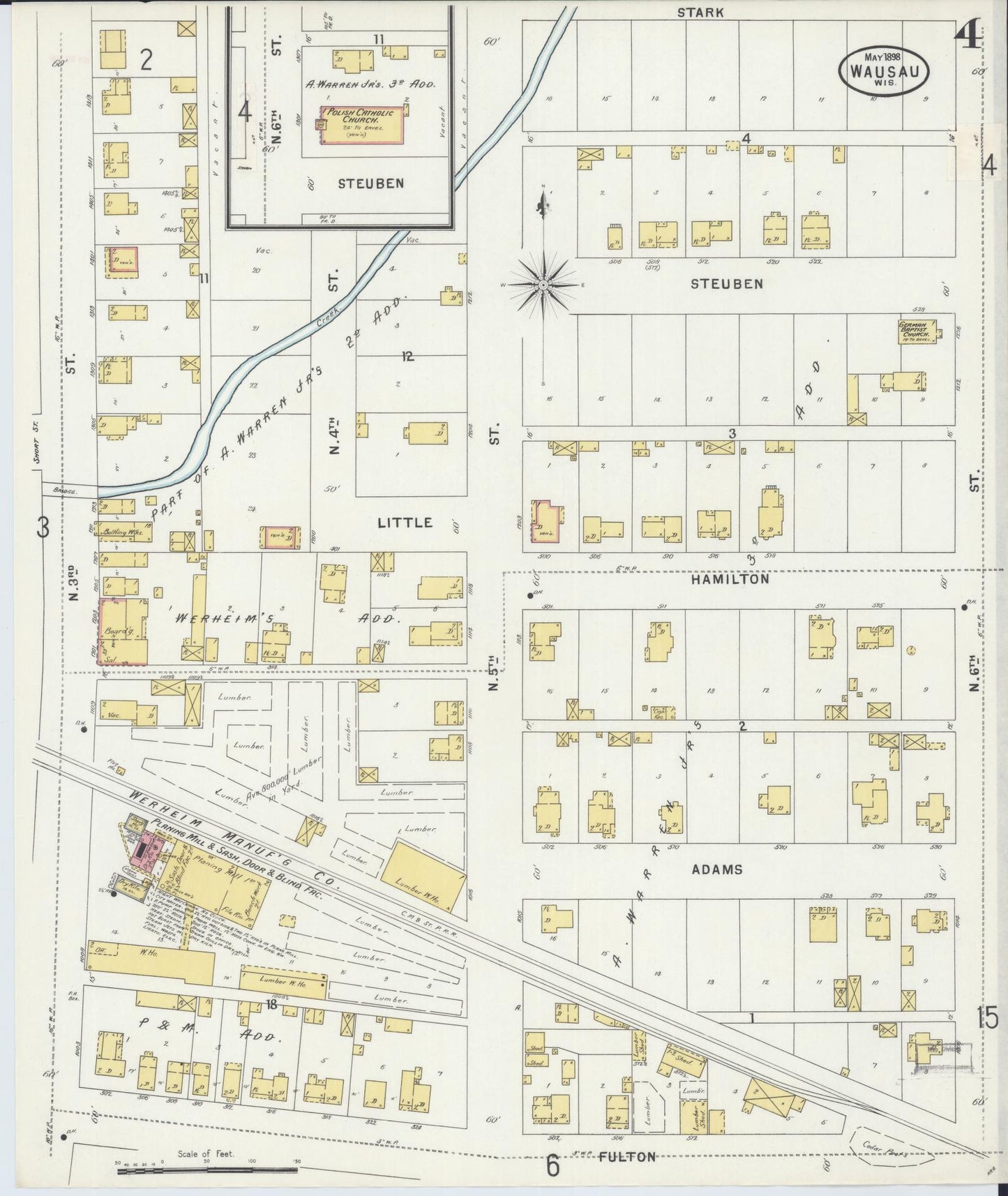 Sanborn Fire Insurance Map from Wausau, Marathon County, Wisconsin (1898), Sheet #0004 - Complete Map Set gallery image, historic Sanborn map, vintage wall art, Wisconsin Wisconsin