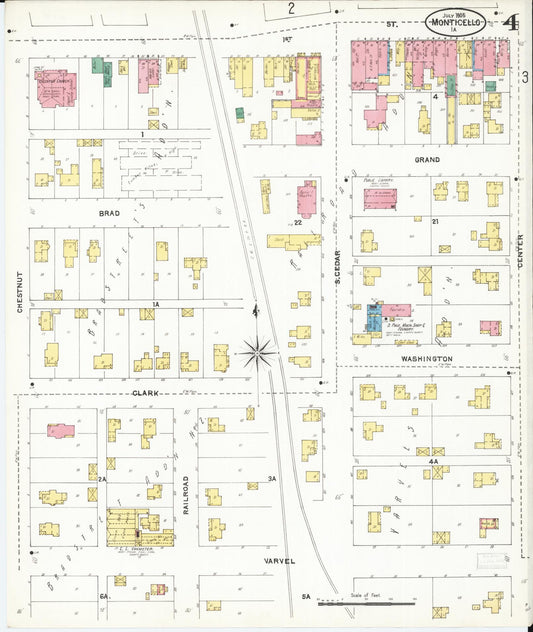 Sanborn Fire Insurance Map from Monticello, Jones County, Iowa (1905), Sheet #0004 - Historic Sanborn Fire Insurance Map Print, vintage old map wall art