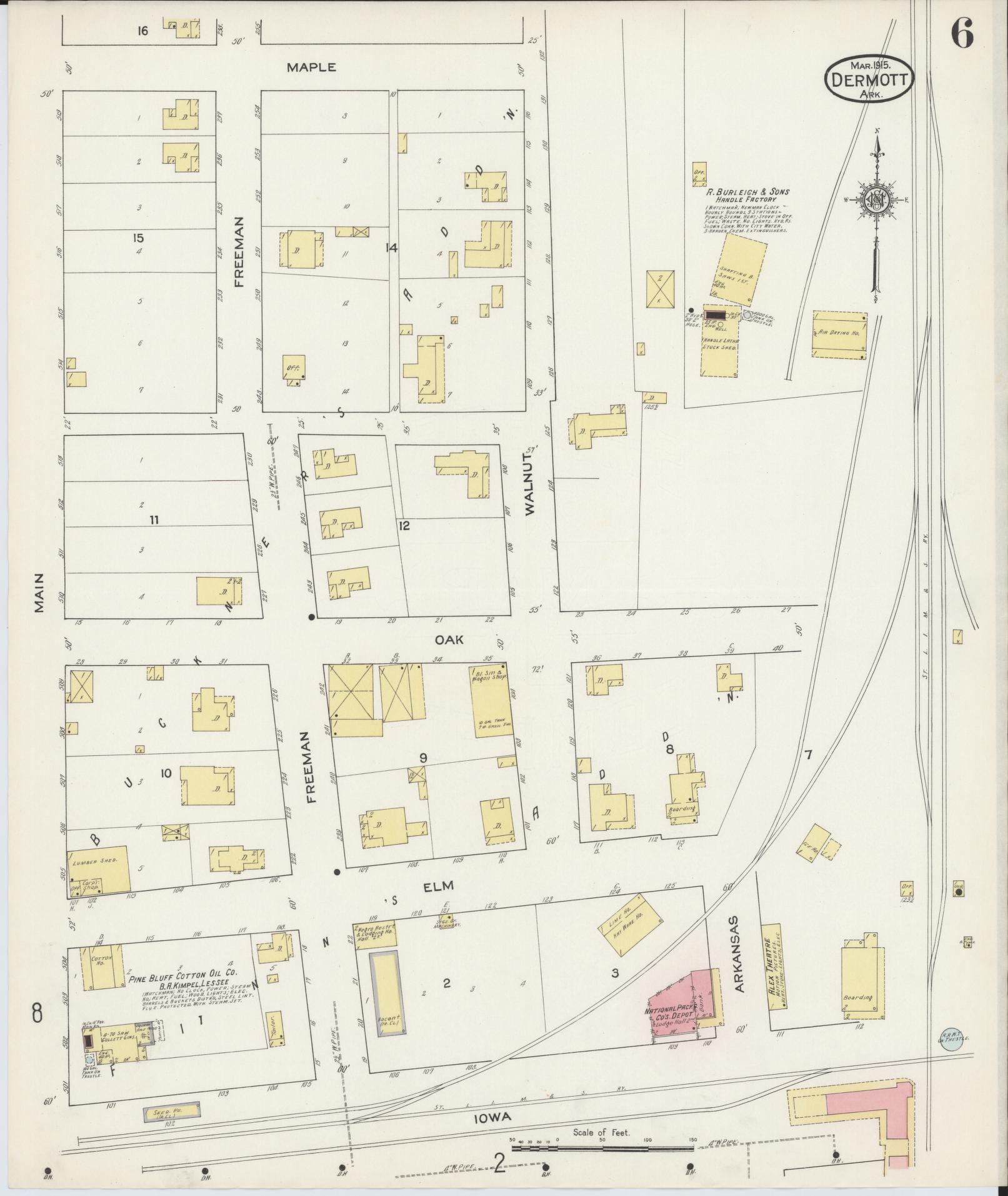 Sanborn Fire Insurance Map from Dermott, Chicot County, Arkansas (1915), Sheet #0006 - Complete Map Set gallery image, historic Sanborn map, vintage wall art, Arkansas Arkansas