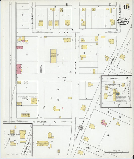 Sanborn Fire Insurance Map from Conway, Faulkner County, Arkansas (1919), Sheet #0010 - Historic Sanborn Fire Insurance Map Print, vintage old map wall art, antique decor, genealogy gift, Arkansas Arkansas map