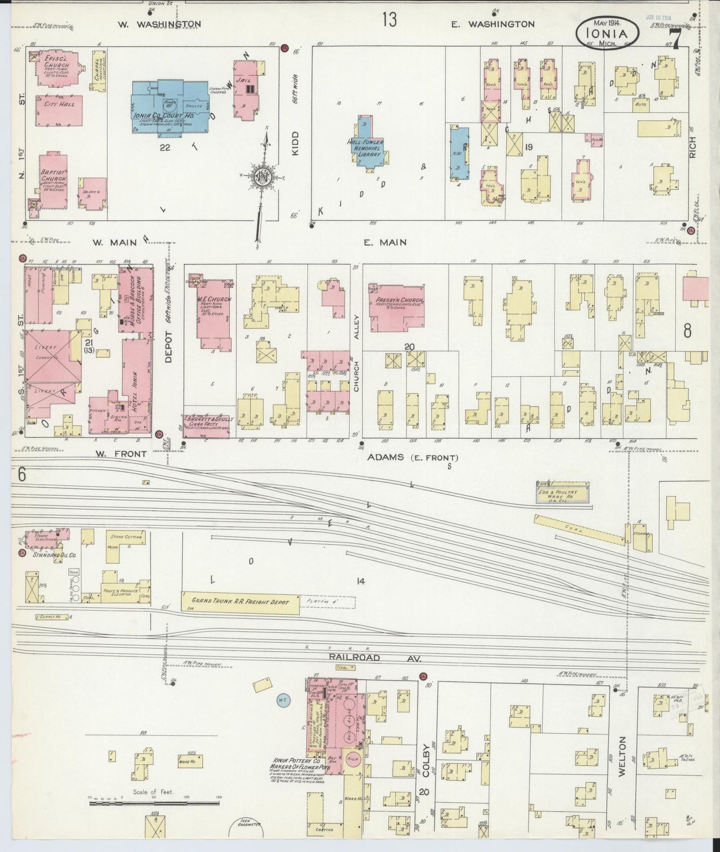 Sanborn Fire Insurance Map from Ionia, Ionia County, Michigan (1914), Sheet #0007 - Historic Sanborn Fire Insurance Map Print, vintage old map wall art, antique decor, genealogy gift, Michigan Michigan map