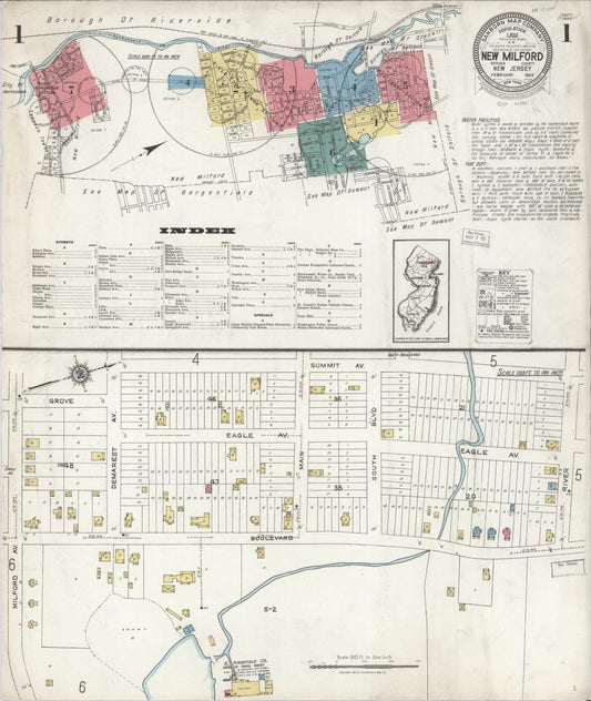 Sanborn Fire Insurance Map from New Milford, Bergen County, New Jersey (1923), Sheet #0001 - Complete Map Set gallery image, historic Sanborn map, vintage wall art, New Jersey New Jersey