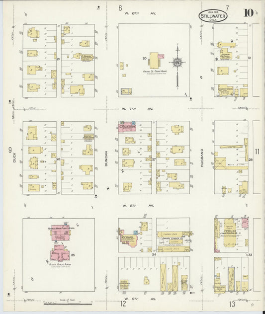 Sanborn Fire Insurance Map from Stillwater, Payne County, Oklahoma (1913), Sheet #0010 - Historic Sanborn Fire Insurance Map Print, vintage old map wall art, antique decor, genealogy gift, Oklahoma Oklahoma map