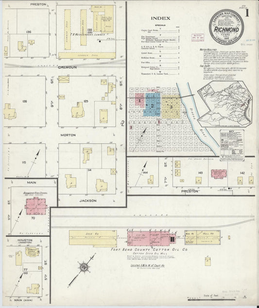Sanborn Fire Insurance Map from Richmond, Fort Bend County, Texas (1914), Sheet #0001 - Complete Map Set gallery image, historic Sanborn map, vintage wall art, Texas Texas