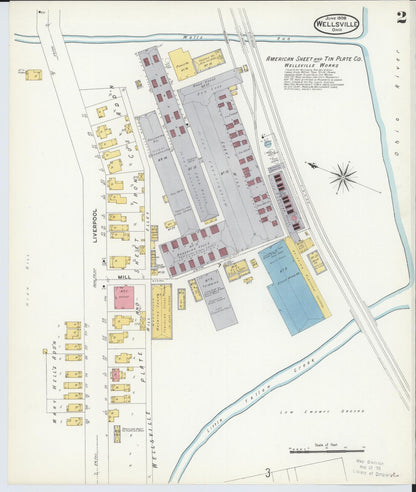 Sanborn Fire Insurance Map from Wellsville, Columbiana County, Ohio (1908), Sheet #0002 - Complete Map Set gallery image, historic Sanborn map, vintage wall art, Ohio Ohio