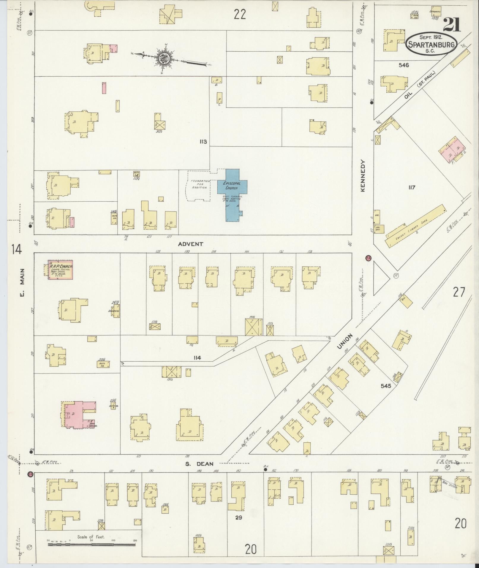 Sanborn Fire Insurance Map from Spartanburg, Spartanburg County, South Carolina (1912), Sheet #0021 - Complete Map Set gallery image, historic Sanborn map, vintage wall art, South Carolina South Carolina