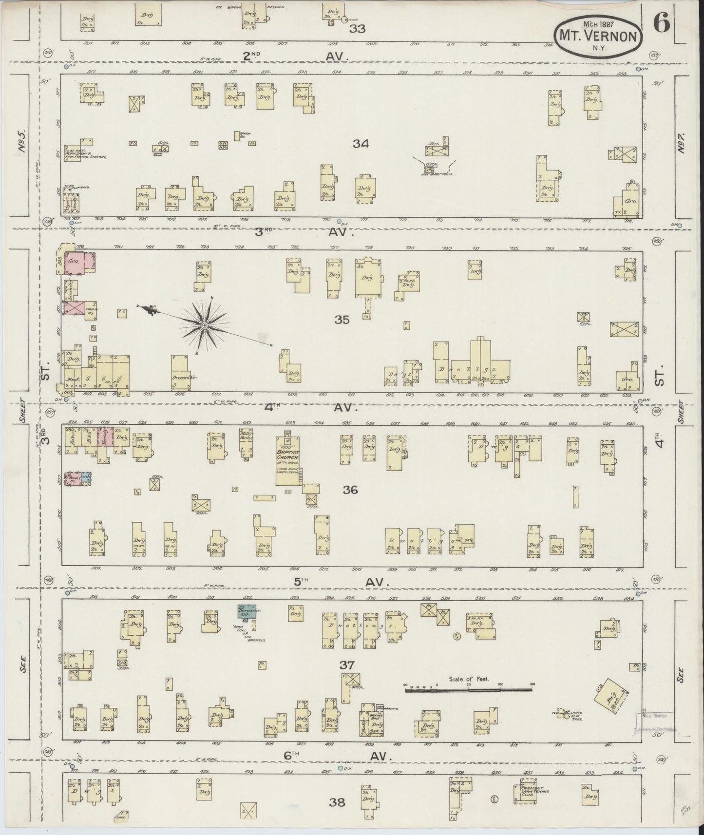 Sanborn Fire Insurance Map from Mount Vernon, Westchester County, New York (1887), Sheet #0006 - Complete Map Set gallery image, historic Sanborn map, vintage wall art, New York New York
