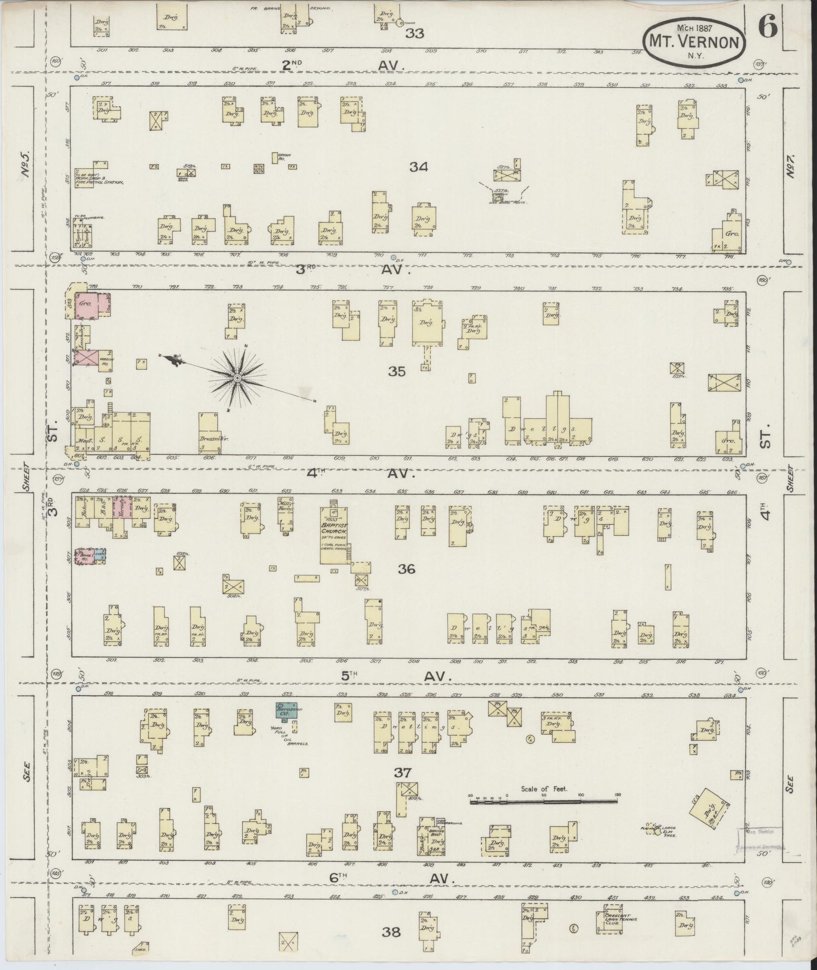 Sanborn Fire Insurance Map from Mount Vernon, Westchester County, New York (1887), Sheet #0006 - Complete Map Set gallery image, historic Sanborn map, vintage wall art, New York New York