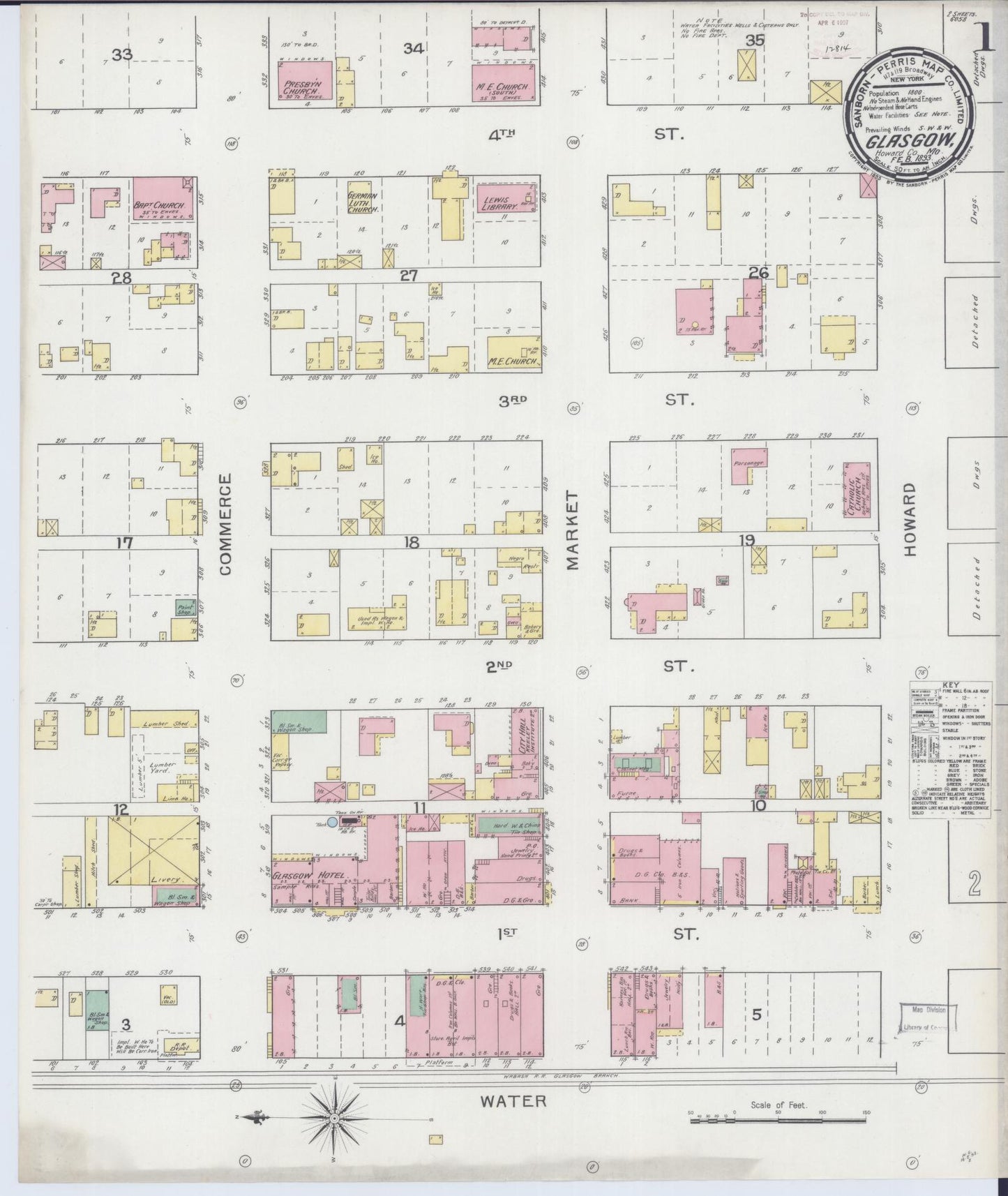 Sanborn Fire Insurance Map from Glasgow, Howard County, Missouri (1893), Sheet #0001 - Historic Sanborn Fire Insurance Map Print, vintage old map wall art, antique decor, genealogy gift, Missouri Missouri map