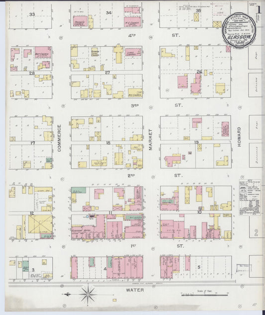 Sanborn Fire Insurance Map from Glasgow, Howard County, Missouri (1893), Sheet #0001 - Historic Sanborn Fire Insurance Map Print, vintage old map wall art, antique decor, genealogy gift, Missouri Missouri map