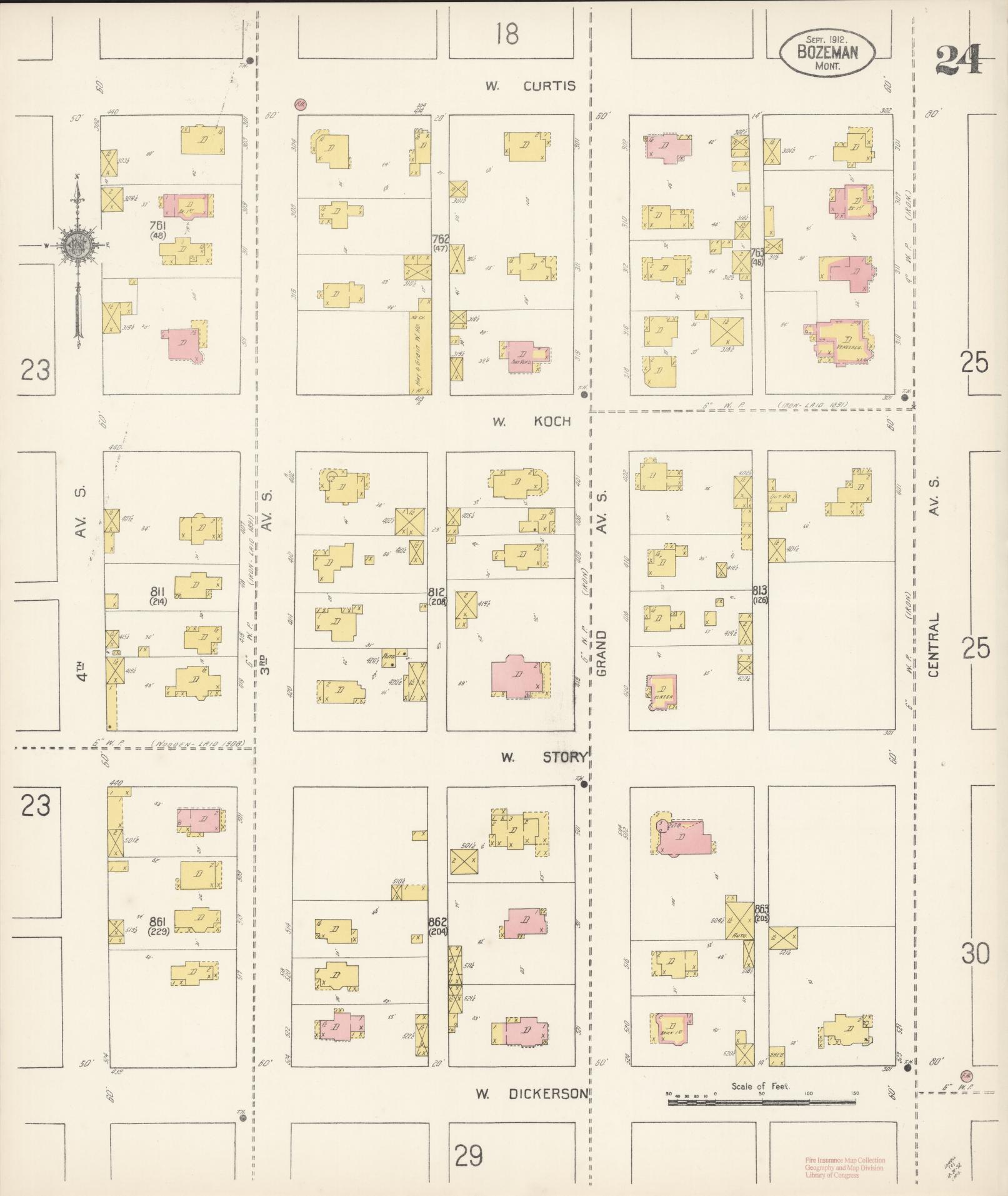 Sanborn Fire Insurance Map from Bozeman, Gallatin County, Montana (1912), Sheet #0024 - Complete Map Set gallery image, historic Sanborn map, vintage wall art, Montana Montana