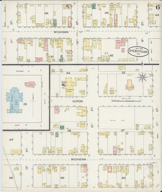Sanborn Fire Insurance Map from Sheboygan, Sheboygan County, Wisconsin (1887), Sheet #0006 - Historic Sanborn Fire Insurance Map Print, vintage old map wall art, antique decor, genealogy gift, Wisconsin Wisconsin map