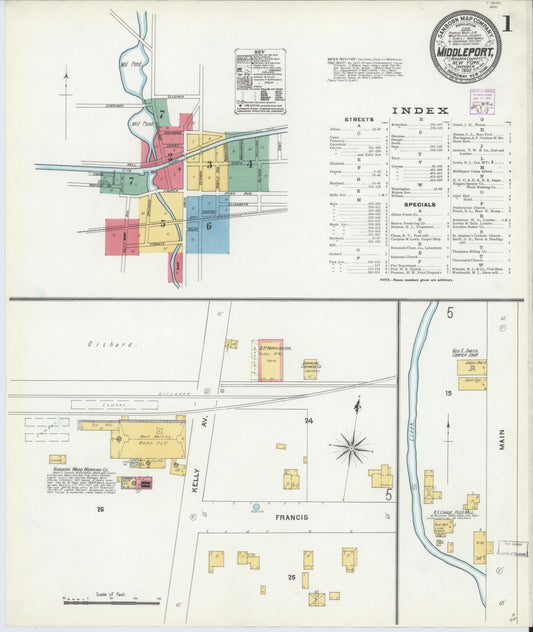 Sanborn Fire Insurance Map from Middleport, Niagara County, New York (1905), Sheet #0001 - Complete Map Set gallery image, historic Sanborn map, vintage wall art, New York New York