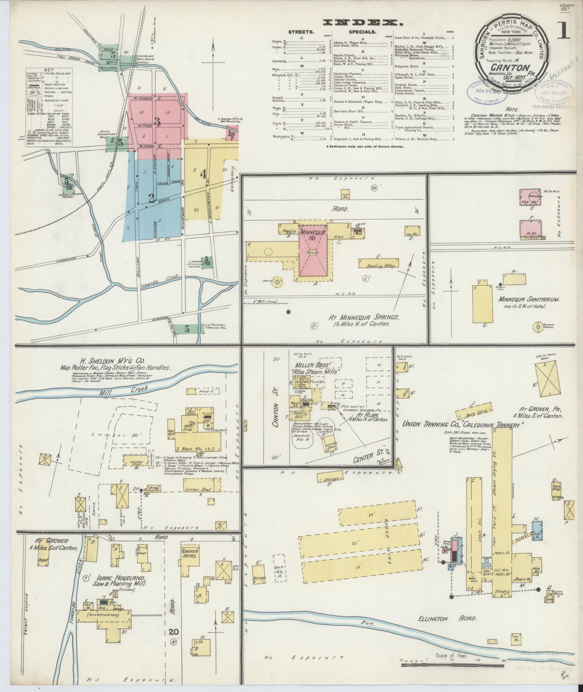 Sanborn Fire Insurance Map from Canton, Bradford County, Pennsylvania (1897), Sheet #0001 - Complete Map Set gallery image, historic Sanborn map, vintage wall art, Pennsylvania Pennsylvania