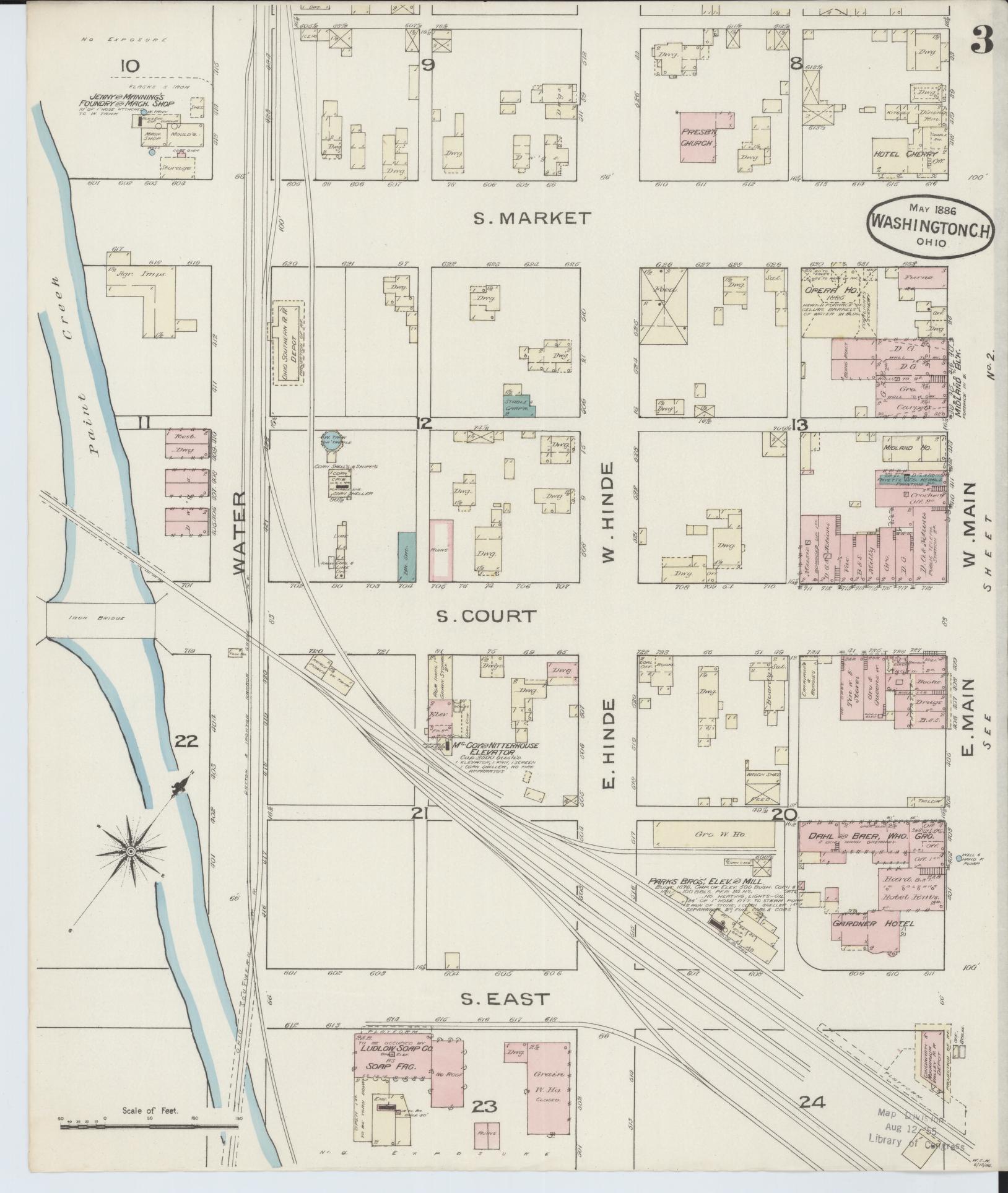 Sanborn Fire Insurance Map from Washington Court House, Fayette County, Ohio (1886), Sheet #0003 - Complete Map Set gallery image, historic Sanborn map, vintage wall art, Ohio Ohio