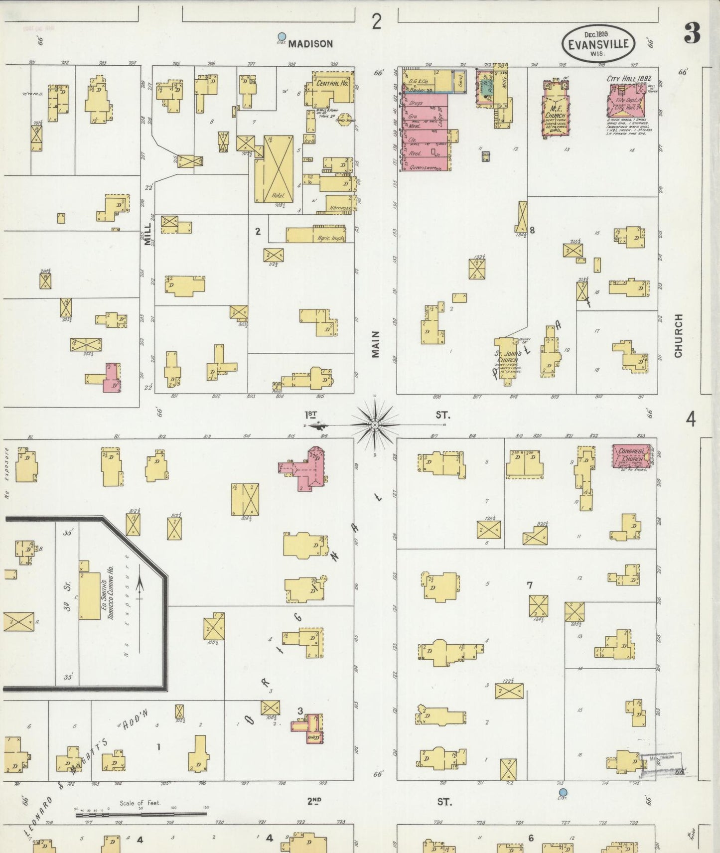 Sanborn Fire Insurance Map from Evansville, Rock County, Wisconsin (1899), Sheet #0003 - Complete Map Set gallery image, historic Sanborn map, vintage wall art, Wisconsin Wisconsin