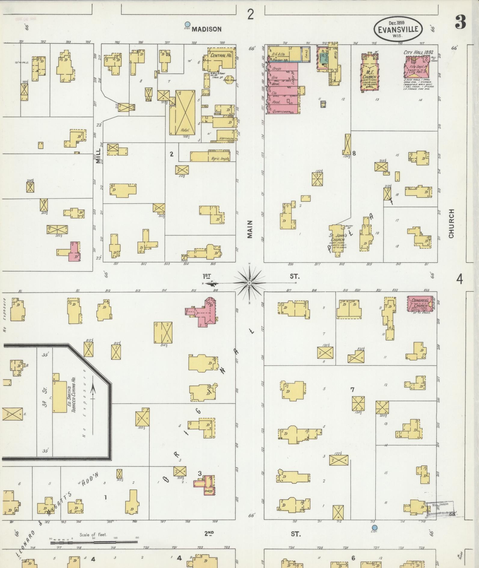 Sanborn Fire Insurance Map from Evansville, Rock County, Wisconsin (1899), Sheet #0003 - Complete Map Set gallery image, historic Sanborn map, vintage wall art, Wisconsin Wisconsin