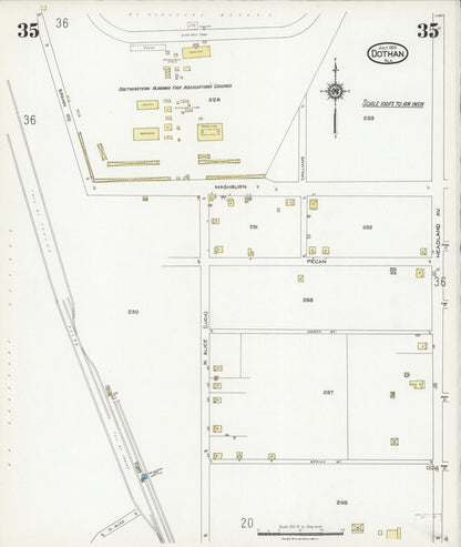 Sanborn Fire Insurance Map from Dothan, Houston County, Alabama (1924), Sheet #0035 - Complete Map Set gallery image, historic Sanborn map, vintage wall art, Alabama Alabama