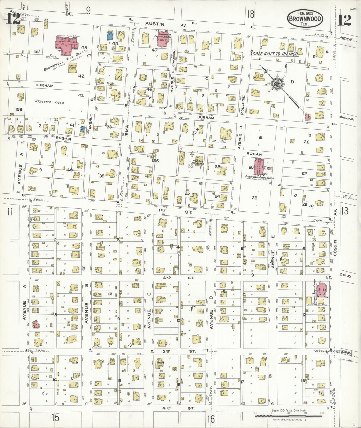 Sanborn Fire Insurance Map from Brownwood, Brown County, Texas (1923), Sheet #0012 - Complete Map Set gallery image, historic Sanborn map, vintage wall art, Texas Texas