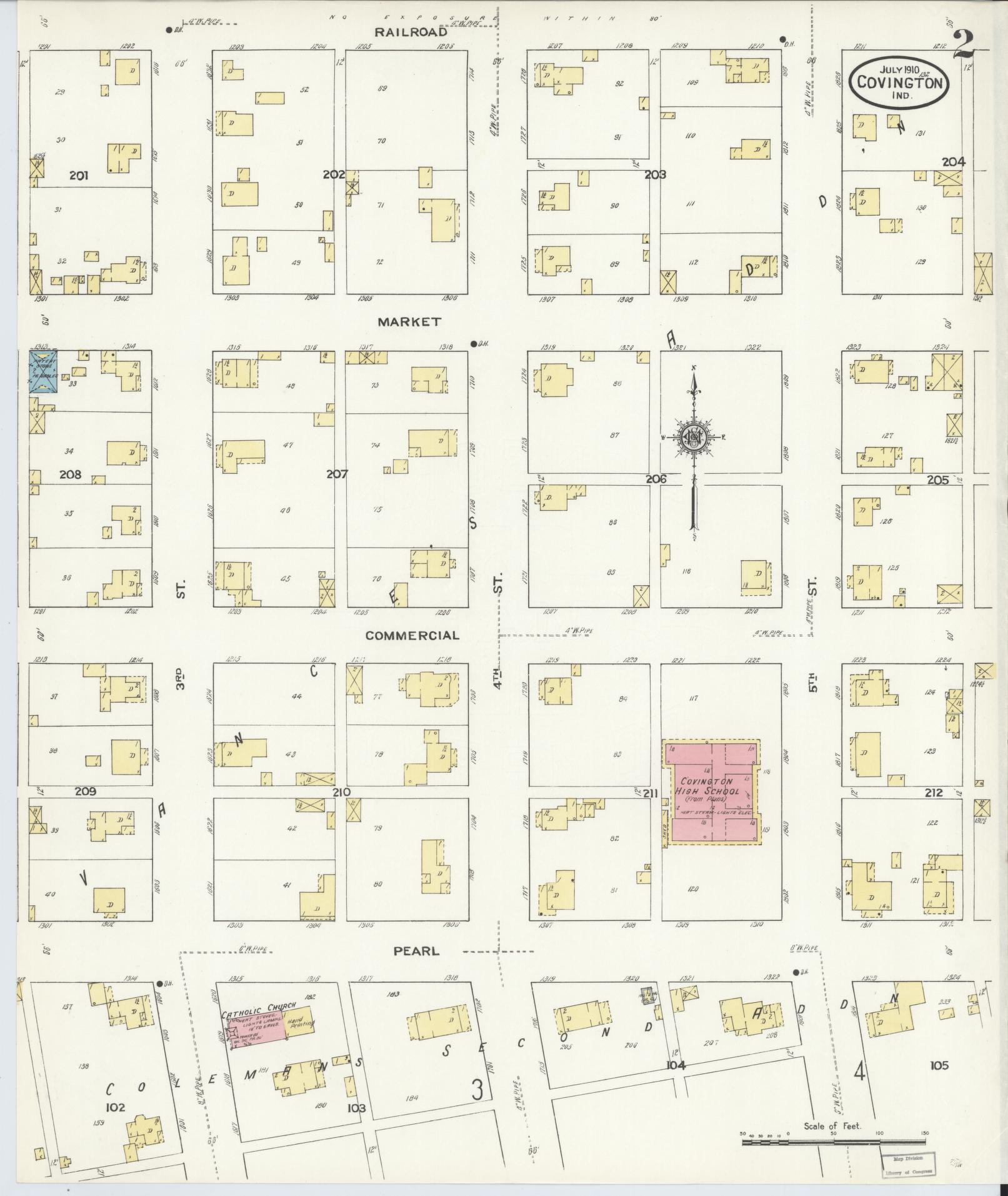Sanborn Fire Insurance Map from Covington, Fountain County, Indiana (1910), Sheet #0002 - Complete Map Set gallery image, historic Sanborn map, vintage wall art, Indiana Indiana