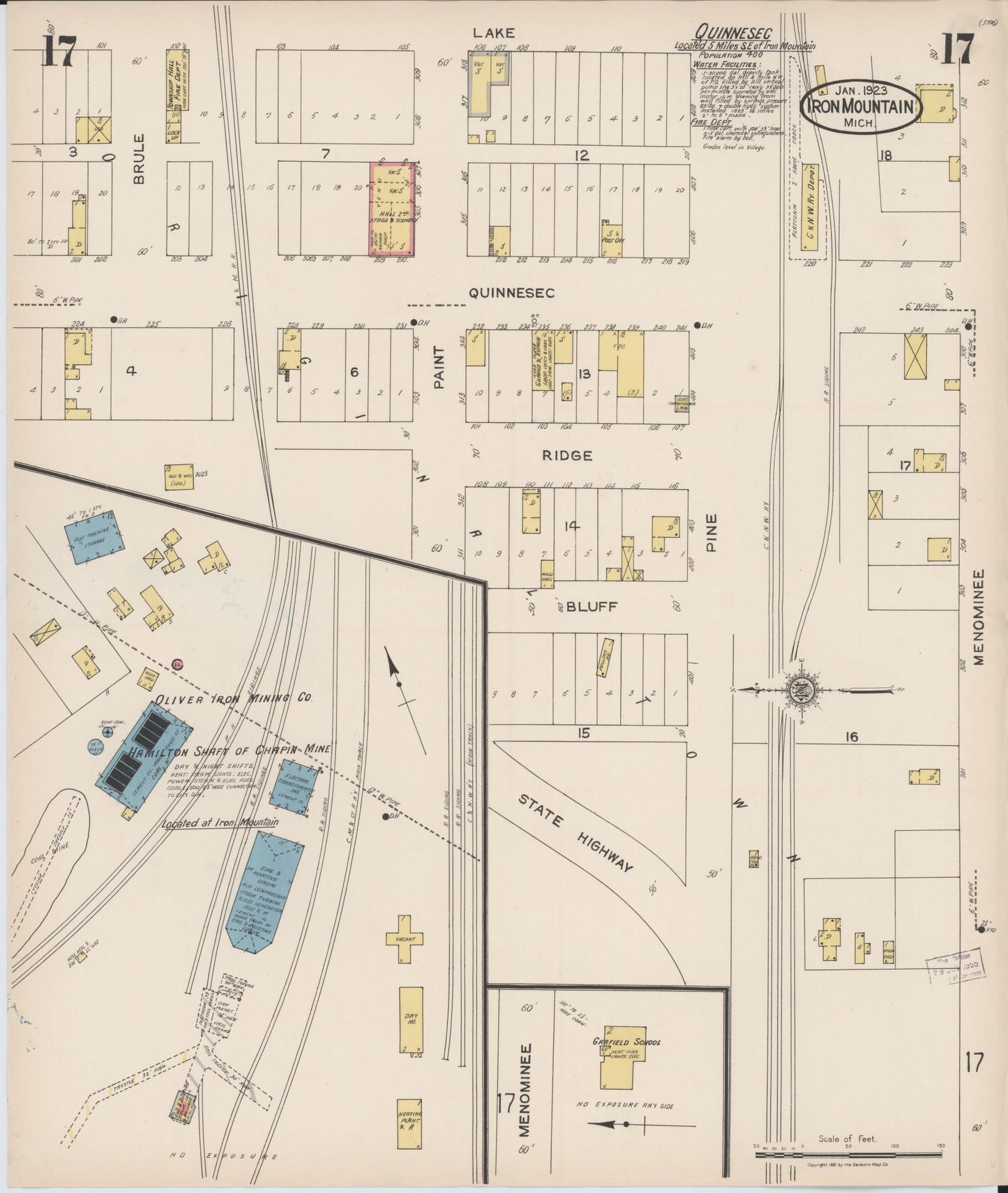 Sanborn Fire Insurance Map from Iron Mountain, Dickinson County, Michigan (1923), Sheet #0017 - Complete Map Set gallery image, historic Sanborn map, vintage wall art, Michigan Michigan