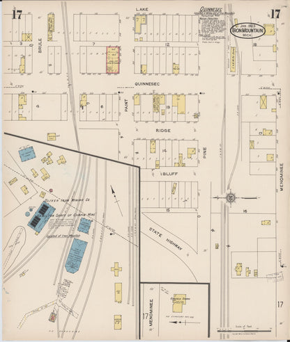 Sanborn Fire Insurance Map from Iron Mountain, Dickinson County, Michigan (1923), Sheet #0017 - Complete Map Set gallery image, historic Sanborn map, vintage wall art, Michigan Michigan