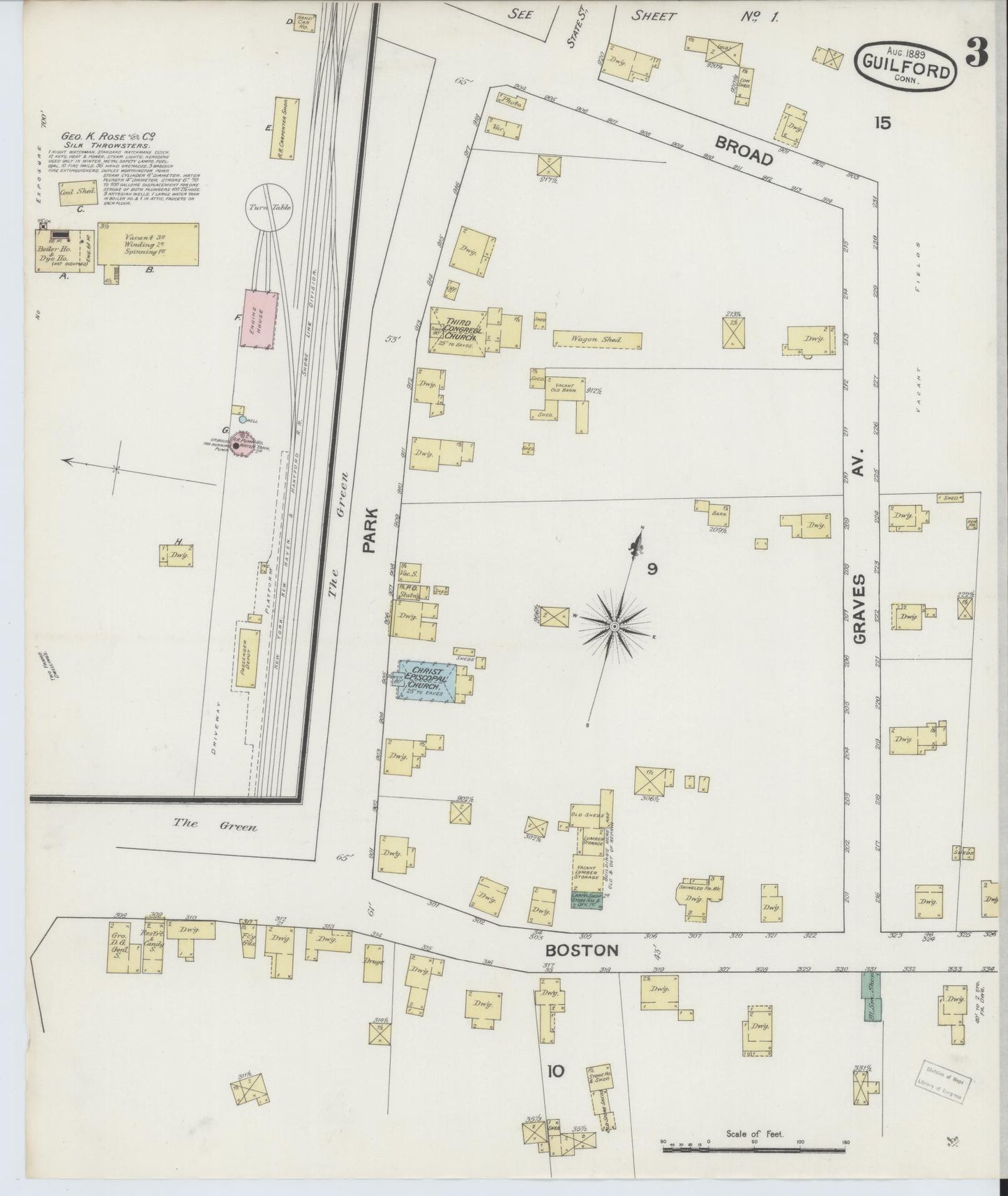 Sanborn Fire Insurance Map from Guilford, New Haven County, Connecticut (1889), Sheet #0003 - Complete Map Set gallery image, historic Sanborn map, vintage wall art, Connecticut Connecticut