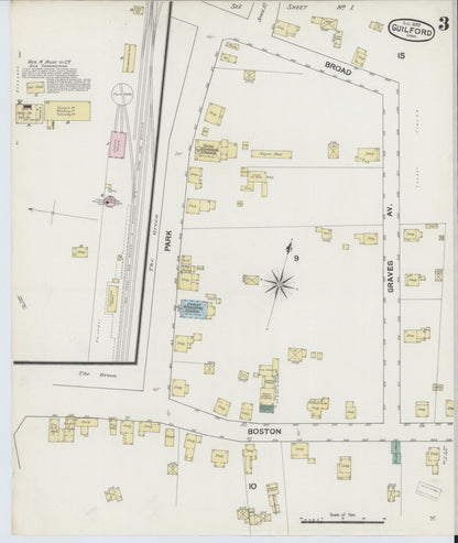 Sanborn Fire Insurance Map from Guilford, New Haven County, Connecticut (1889), Sheet #0003 - Complete Map Set gallery image, historic Sanborn map, vintage wall art, Connecticut Connecticut