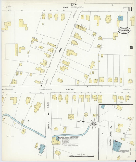 Sanborn Fire Insurance Map from Penn Yan, Yates County, New York (1909), Sheet #0011 - Historic Sanborn Fire Insurance Map Print, vintage old map wall art, antique decor, genealogy gift, New York New York map