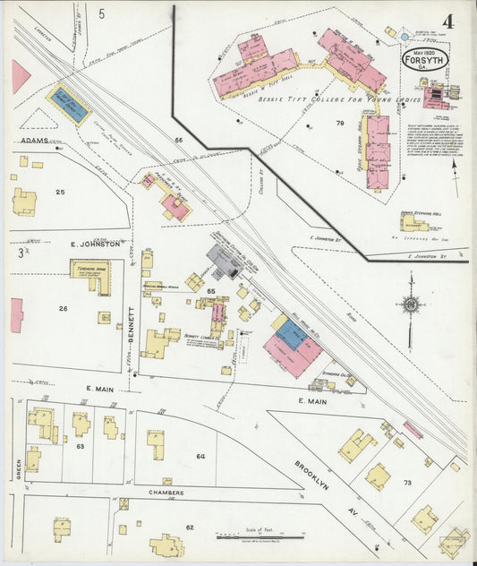 Sanborn Fire Insurance Map from Forsyth, Monroe County, Georgia (1920), Sheet #0004 - Historic Sanborn Fire Insurance Map Print, vintage old map wall art, antique decor, genealogy gift, Georgia Georgia map