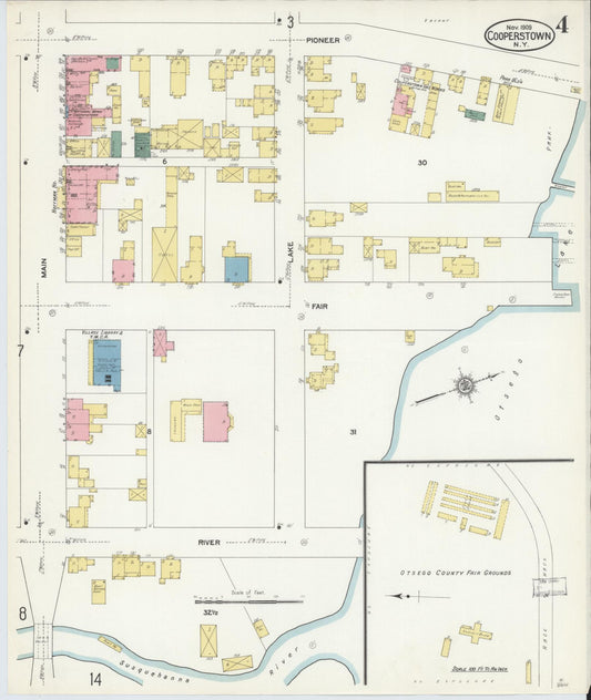 Sanborn Fire Insurance Map from Cooperstown, Otsego County, New York (1909), Sheet #0004 - Historic Sanborn Fire Insurance Map Print, vintage old map wall art, antique decor, genealogy gift, New York New York map