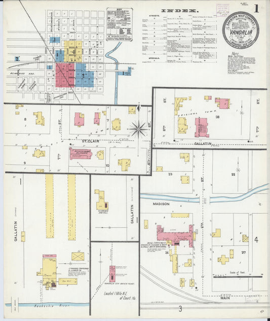 Sanborn Fire Insurance Map from Vandalia, Fayette County, Illinois (1906), Sheet #0001 - Historic Sanborn Fire Insurance Map Print, vintage old map wall art, antique decor, genealogy gift, Illinois Illinois map