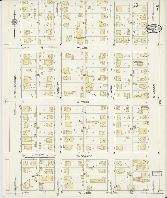 Sanborn Fire Insurance Map from Webb City, Jasper County, Missouri (1915), Sheet #0007 - Historic Sanborn Fire Insurance Map Print, vintage old map wall art, antique decor, genealogy gift, Missouri Missouri map