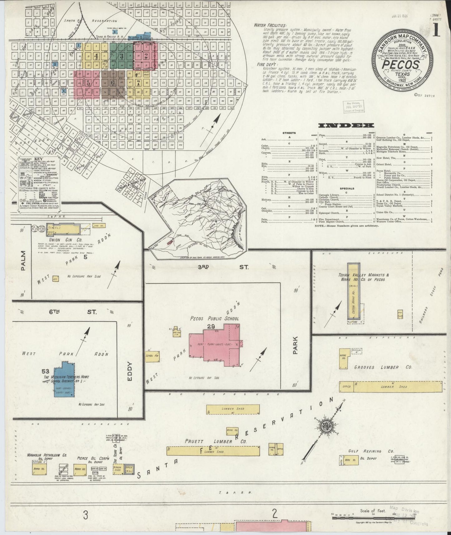 Sanborn Fire Insurance Map from Pecos, Reeves County, Texas. (1921) – Historic Sanborn Fire Insurance Map Print