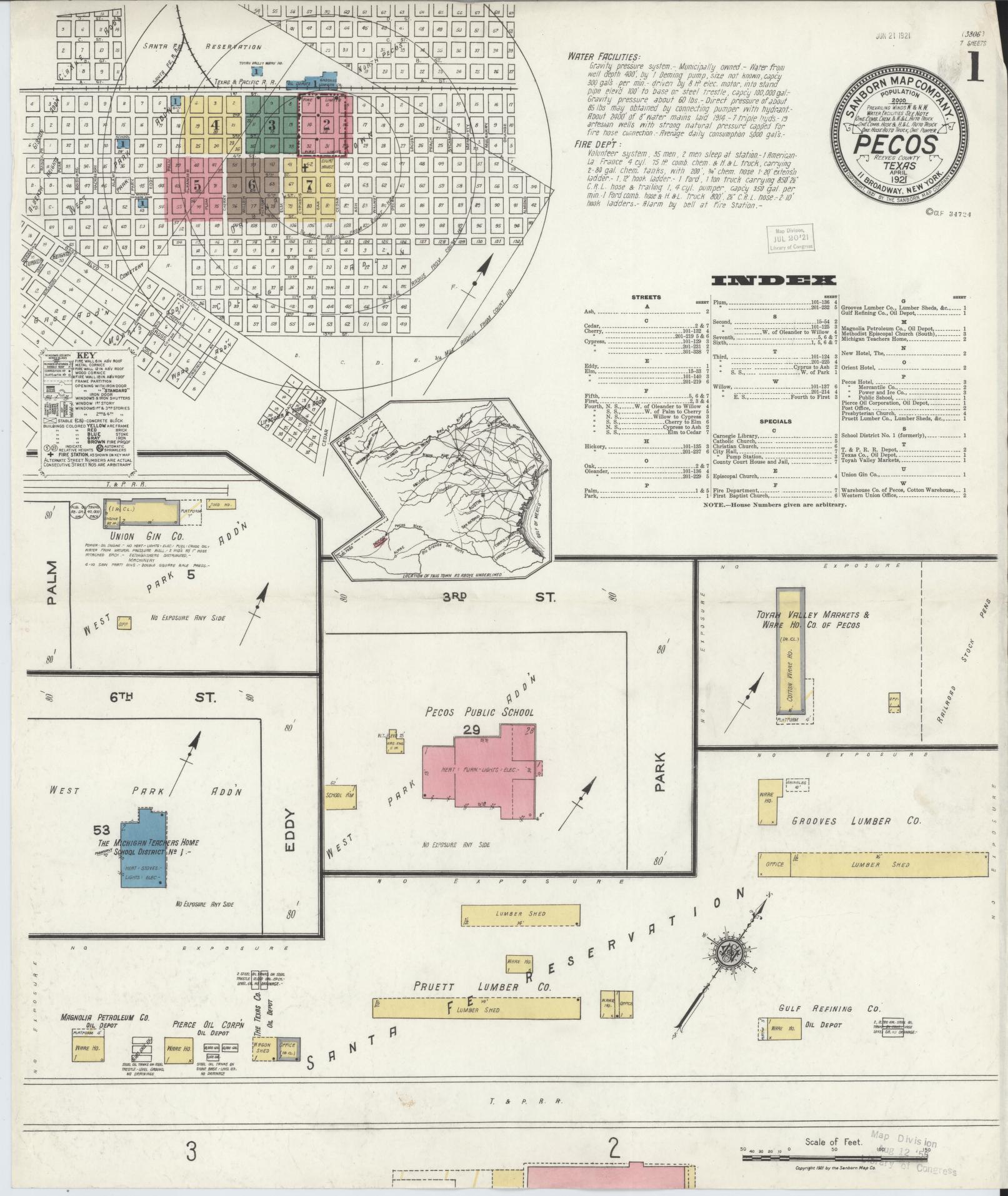 Sanborn Fire Insurance Map from Pecos, Reeves County, Texas. (1921) – Historic Sanborn Fire Insurance Map Print