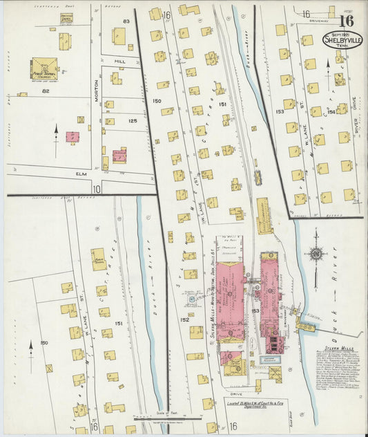 Sanborn Fire Insurance Map from Shelbyville, Bedford County, Tennessee (1921), Sheet #0016 - Historic Sanborn Fire Insurance Map Print, vintage old map wall art, antique decor, genealogy gift, Tennessee Tennessee map
