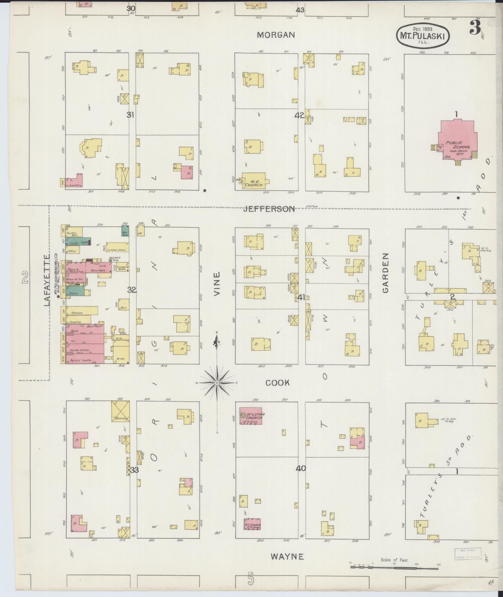 Sanborn Fire Insurance Map from Mount Pulaski, Logan County, Illinois (1893), Sheet #0003 - Historic Sanborn Fire Insurance Map Print, vintage old map wall art, antique decor, genealogy gift, Illinois Illinois map