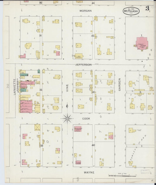 Sanborn Fire Insurance Map from Mount Pulaski, Logan County, Illinois (1893), Sheet #0003 - Historic Sanborn Fire Insurance Map Print, vintage old map wall art, antique decor, genealogy gift, Illinois Illinois map