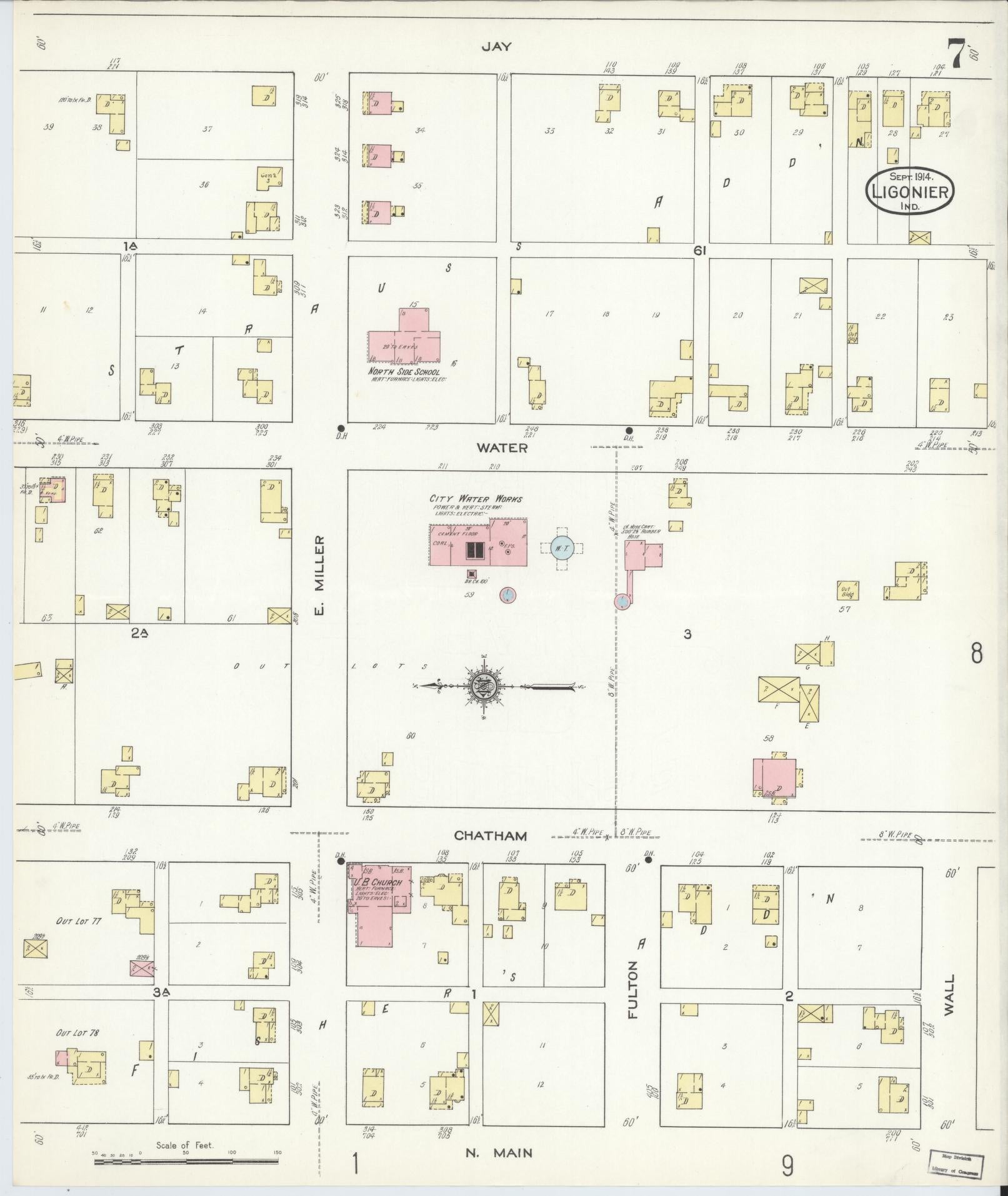 Sanborn Fire Insurance Map from Ligonier, Noble County, Indiana (1914), Sheet #0007 - Complete Map Set gallery image, historic Sanborn map, vintage wall art, Indiana Indiana