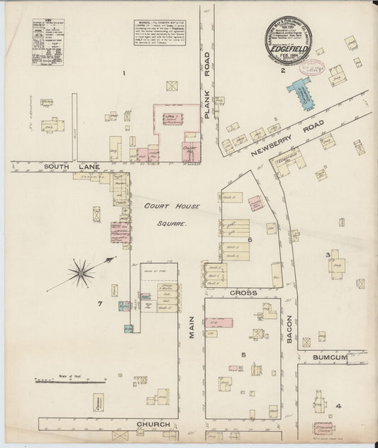 Sanborn Fire Insurance Map from Edgefield, Edgefield County, South Carolina (1884), Sheet #0001 - Historic Sanborn Fire Insurance Map Print, vintage old map wall art, antique decor, genealogy gift, South Carolina South Carolina map
