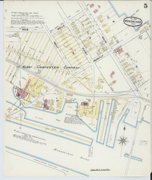 Sanborn Fire Insurance Map from Menominee, Menominee County, Michigan (1890), Sheet #0005 - Historic Sanborn Fire Insurance Map Print, vintage old map wall art, antique decor, genealogy gift, Michigan Michigan map