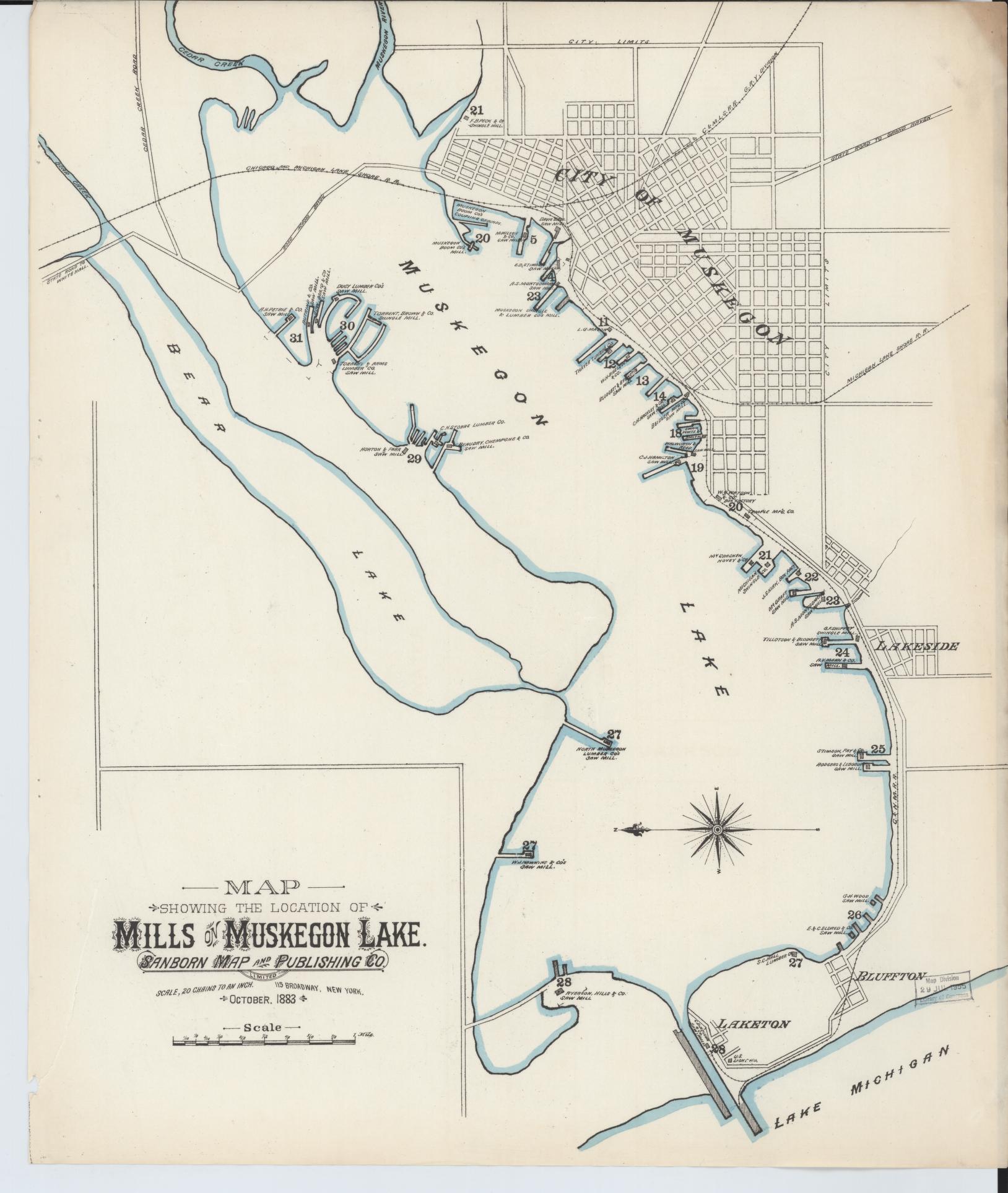 Sanborn Fire Insurance Map from Muskegon, Muskegon County, Michigan (1883), Sheet #0002 - Historic Sanborn Fire Insurance Map Print, vintage old map wall art, antique decor, genealogy gift, Michigan Michigan map